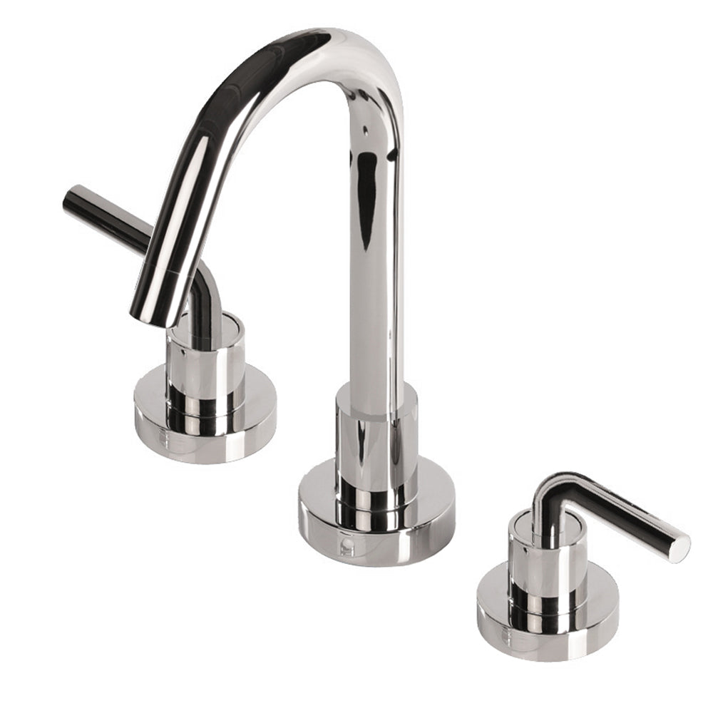 Lacava - Deck-Mount Three-Hole Faucet With A Gooseneck Swiveling Spout, Two Curved Lever Handles, And A Pop-Up Drain. Water Flow Rate: 1.2 Gpm Pressure Compensating Aerator.