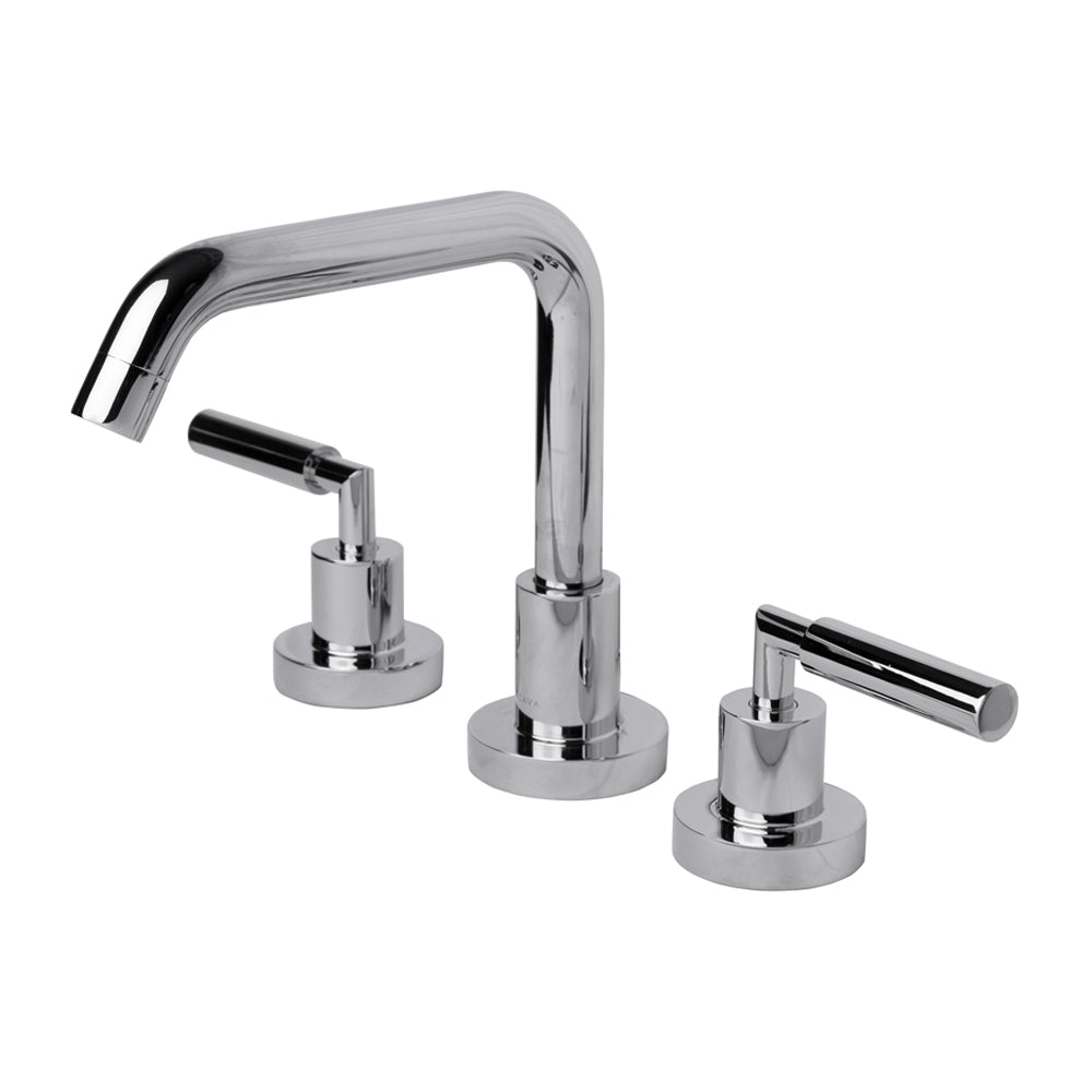 Lacava - Deck-Mount Three-Hole Faucet With A Squared-Gooseneck Swiveling Spout, Two Lever Handles, And A Pop-Up Drain. Water Flow Rate: 1.2 Gpm Pressure Compensating Aerator.