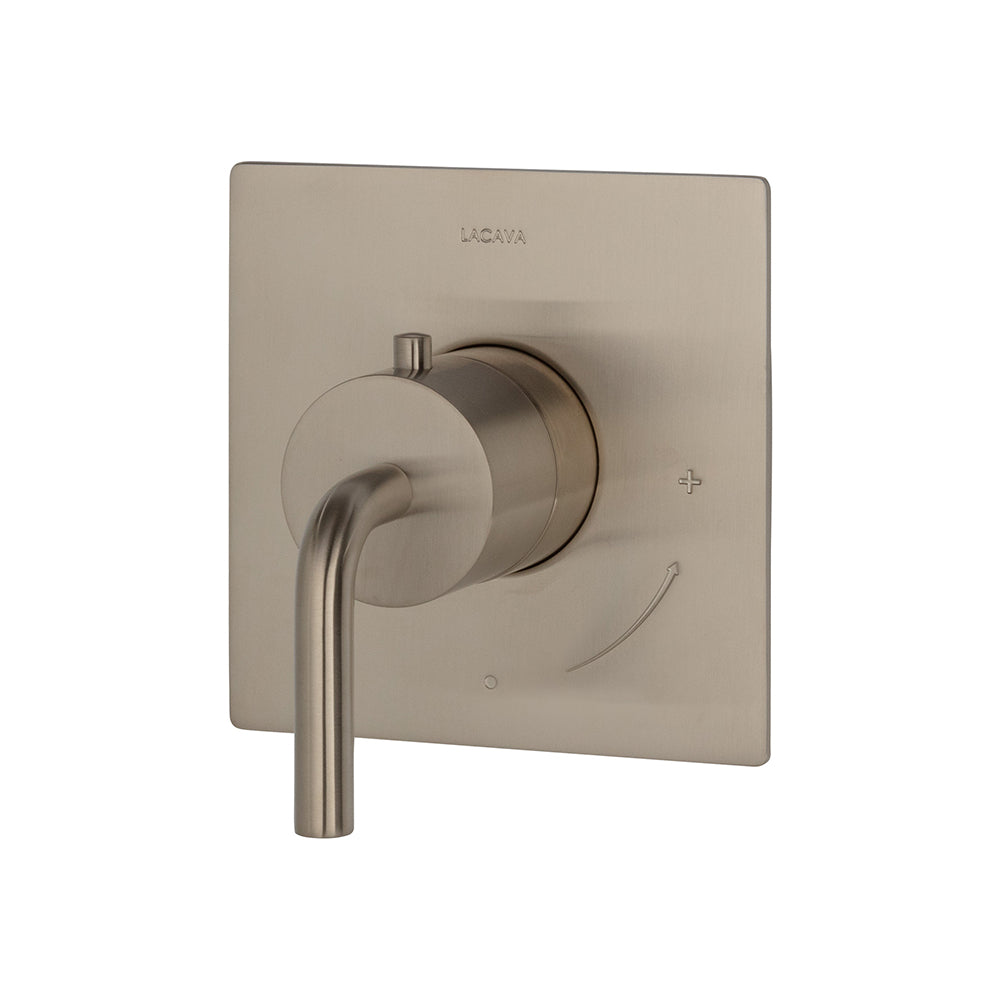 Lacava - Trim Only - Regular Thermostat, Flow Rate 10 Gpm, Curved Lever Handle On Round Knob, Rectangular Backplate