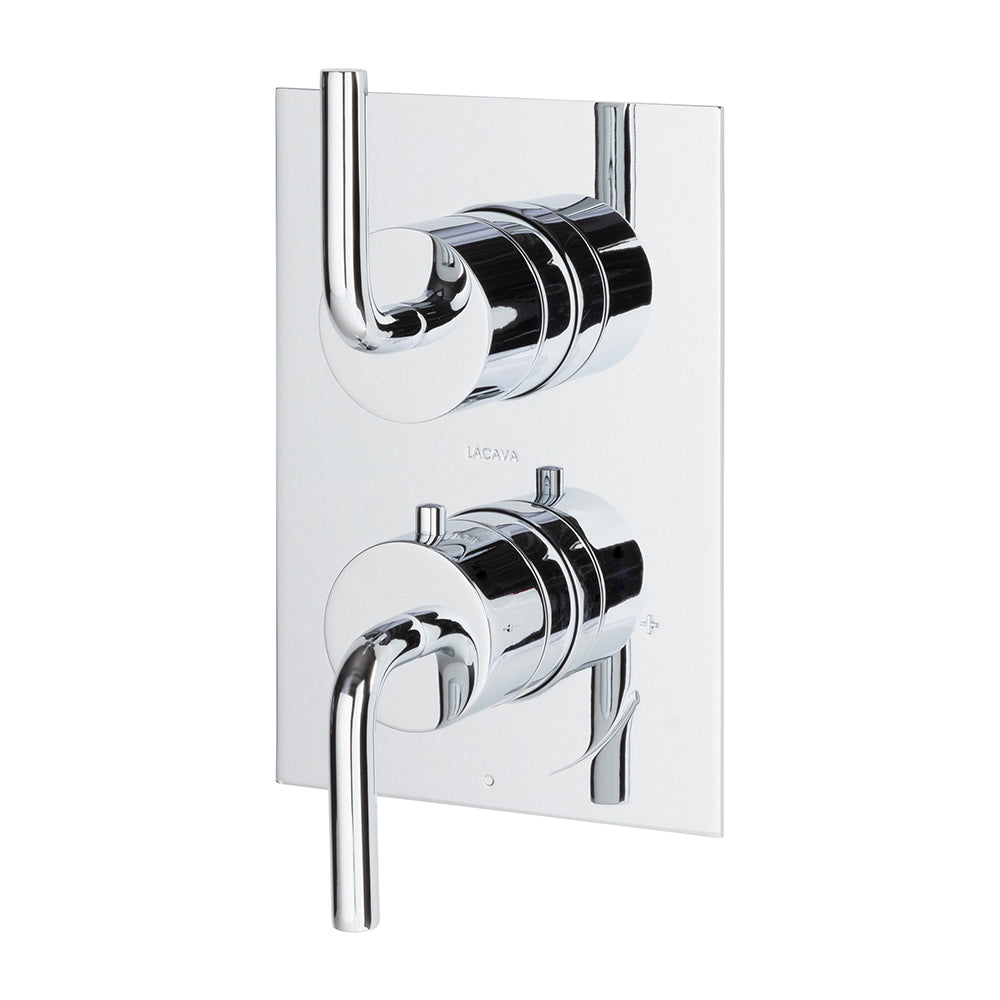 Lacava - Trim Only - Thermostat W 1-Way Volume With Curved Lever Handles On Round Knobs, Square Back Plate, Flow Rate 6.1 Gpm