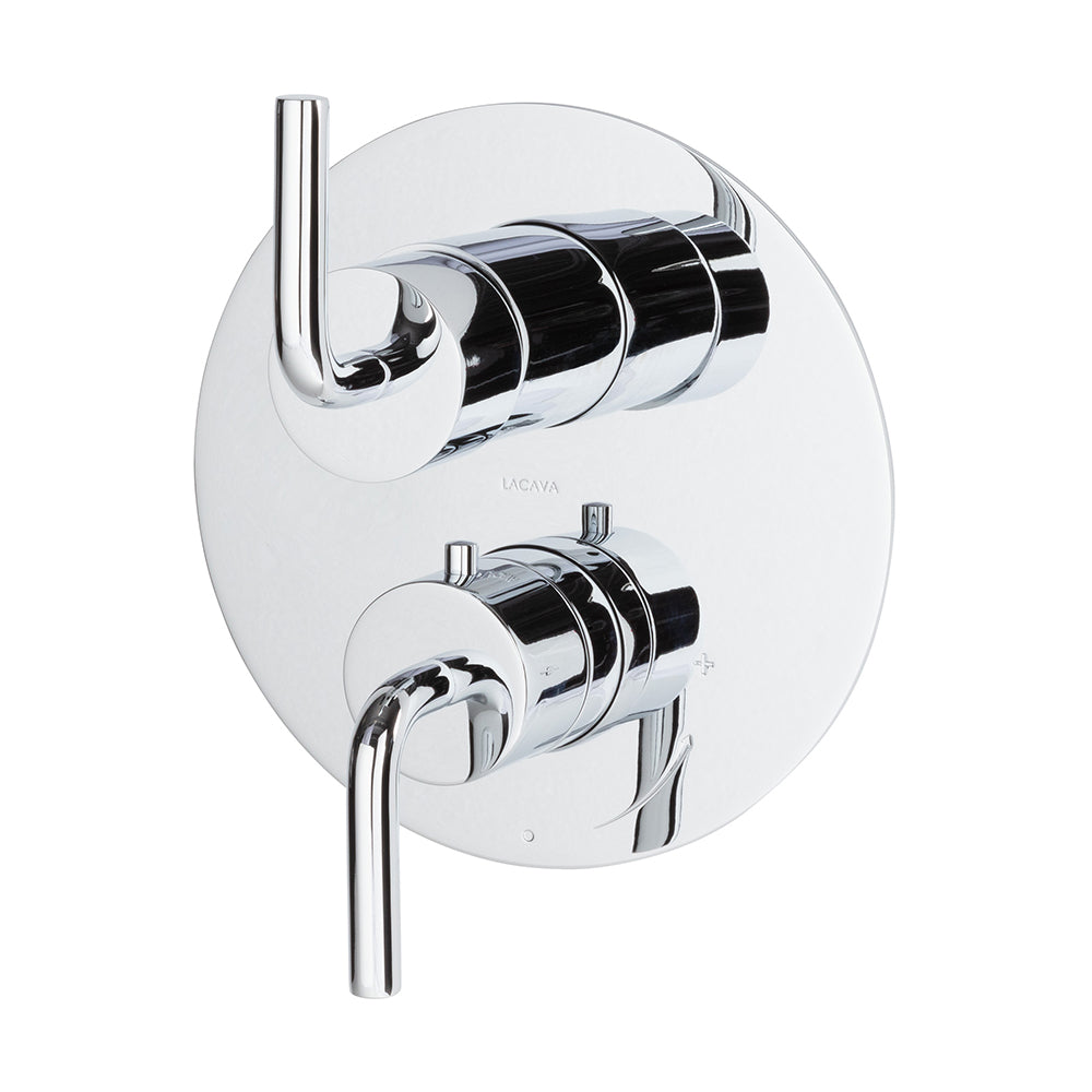 Lacava - Trim Only - Thermostat W 2-Way Shared Diverter + Off, Gpm 6.1 (43.5Psi) Curved Lever Handls On Round Knob, Round Back Plate