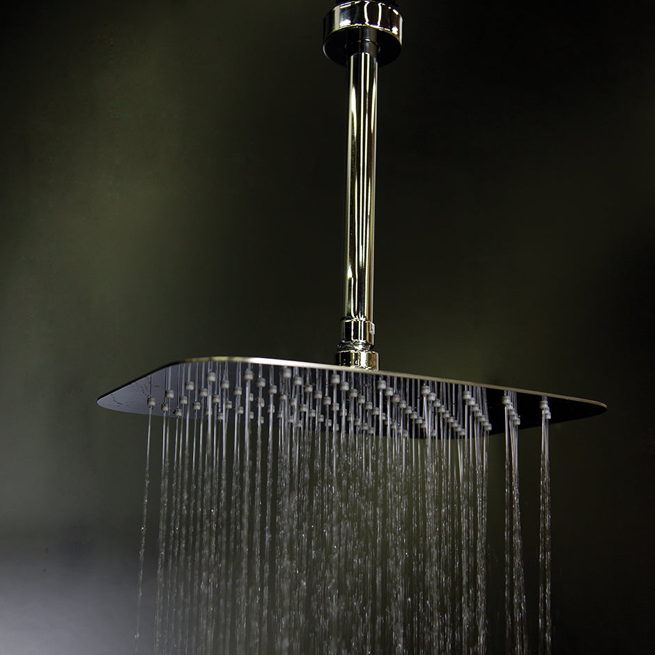 Lacava 1874-10 - Ceilling Mount Tilting Square Rain Shower Head With Ultra Thin Edge And Flow Regulator 3.1 Gal/M, 90 Rubber Nozzle. Arm And Flange Sold Separately. 12"X8"