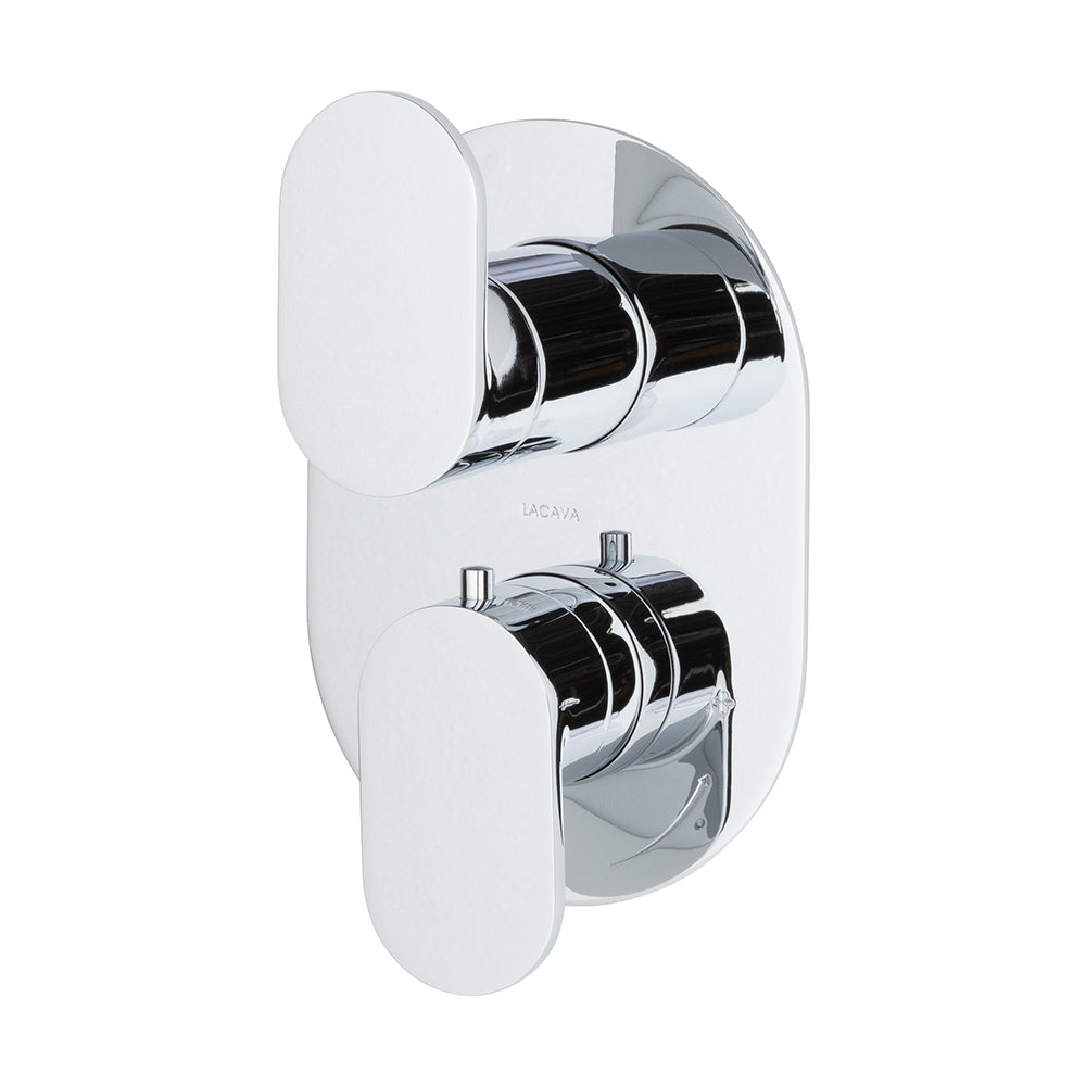 Lacava - Trim Only - Thermostatic Valve W/3 Way Diverter + Off, Gpm 8 (60Psi) With Oblong Back Plate And 2 Stacked Oval Lever Handles