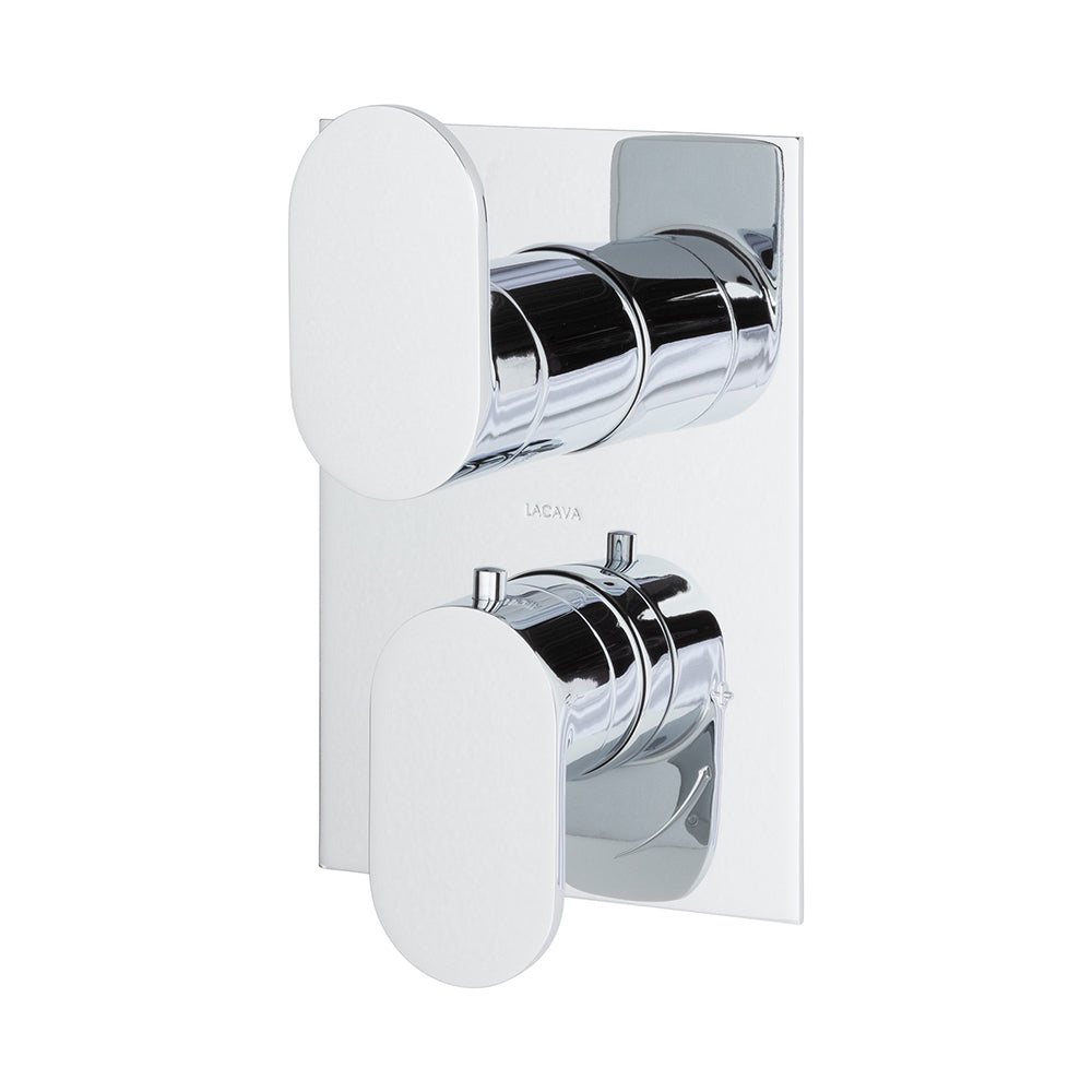 Lacava - Trim Only - Thermostatic Valve W/ 3 Way Shared Diverter + Off, Gpm 8 (60Psi) With Rectangular Back Plate And 2 Stacked Oval Lever Handles