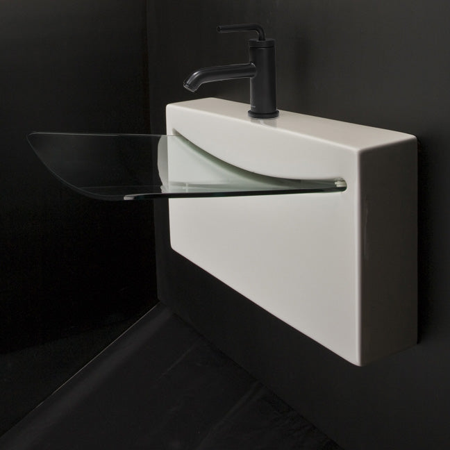 Lacava 4500G-01-001 - Wall-Mount Porcelain And Glass Bathroom Sink With One Faucet Hole, No Overflow. Concealed Drain And Trap Are Included. Low-Flow Faucets With Aerator Are Recommended To Prevent Splashing. Unfinished Back.27 3/4"W, 21 3/4"D, 6 3/4"H