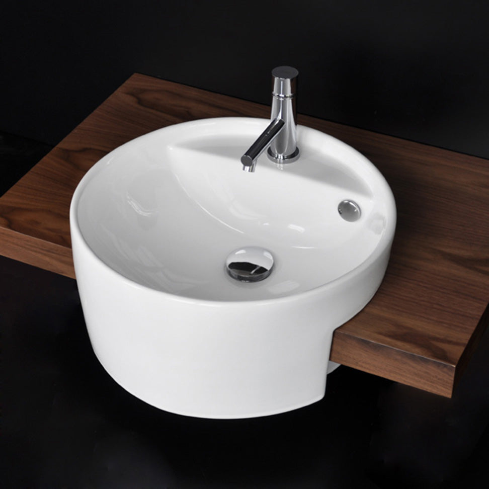 Lacava 5054A-42-001 - Semi-Recessed Porcelain Bathroom Sink With One Faucet Hole And Overflow, 17"Diam, 7"H