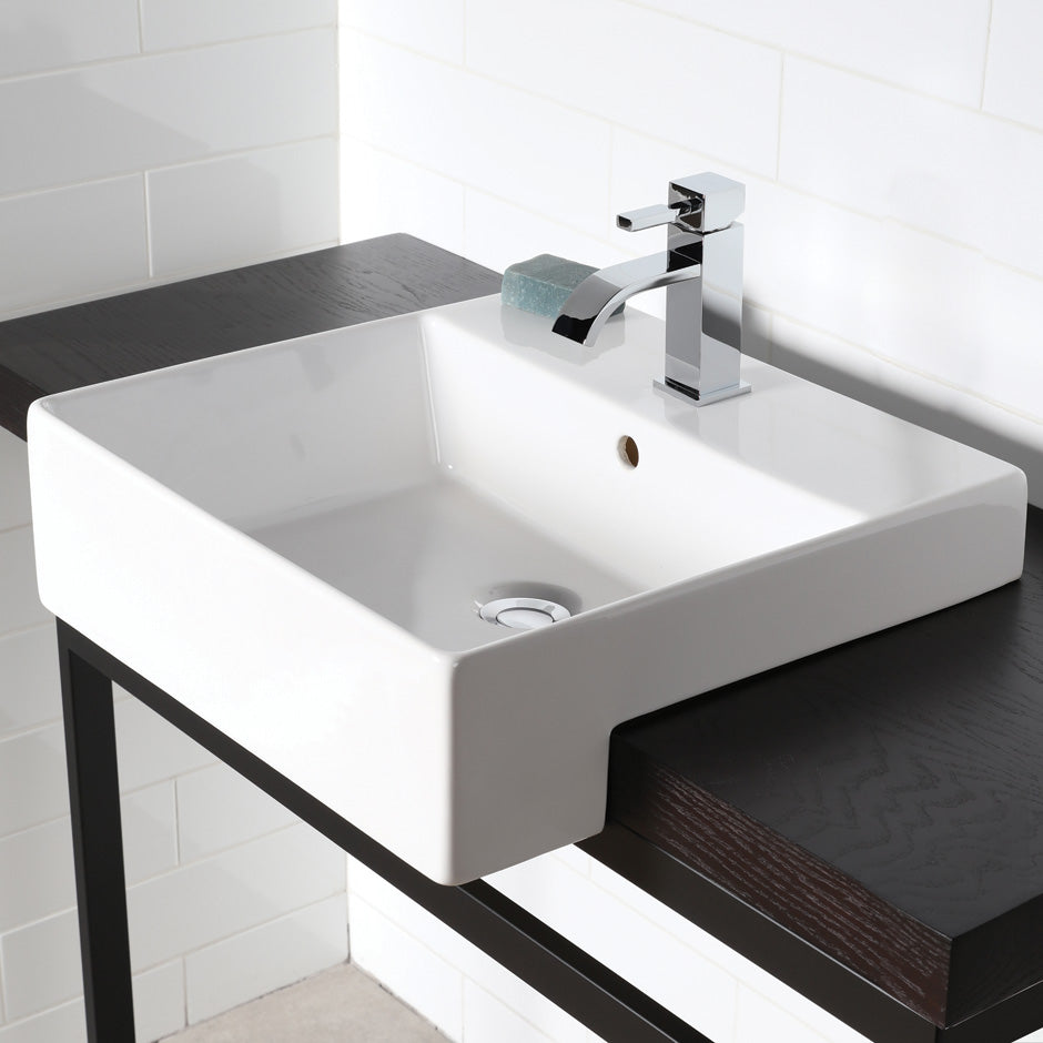 Lacava 5063A-01-001 - Semi-Recessed Porcelain Bathroom Sink With Anoverflow. Finished Back, With 00 - No Faucet Holes, 01 - One Faucet Hole, 02 - Two Faucet Holes, 03 - Three Faucet Holes In 8" Spread. W: 19 3/4”,D: 19”, H: 6 1/4”
