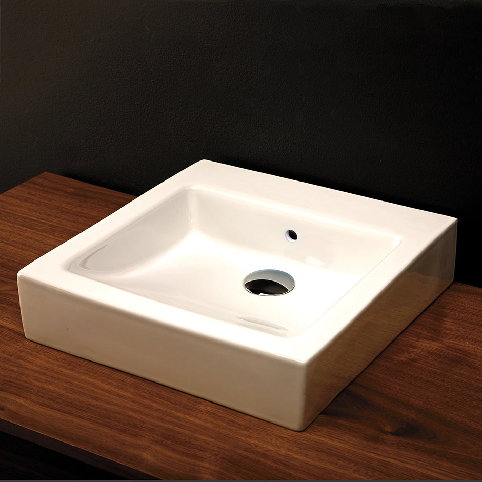 Lacava 5066A-00-001 - Wall-Mounted Or Vessel Porcelain Washbasin With Overflow,17 "W X 18 1/2"D X 5"H, With 00 - No Faucet Holes, 01 - One Faucet Hole, 02 - Two Faucet Holes, 03 - Three Faucet Holes In 8" Spread.