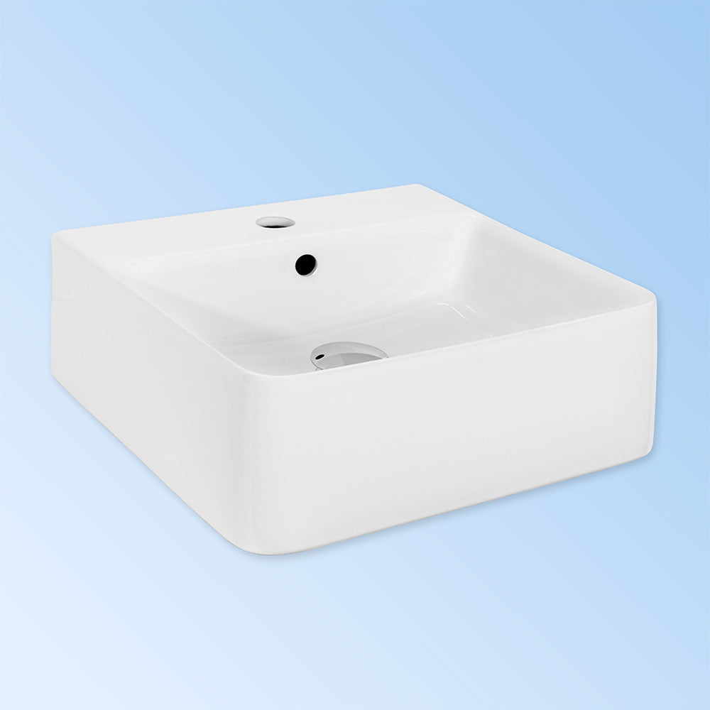 Lacava 5072B-02-001 - Wall-Mount Or Above-Counter Porcelain Sink With An Overflow. 02 - Two Faucet Holes, Center And Right, W: 15 3/4", D: 16 3/4", H: 6 1/4".