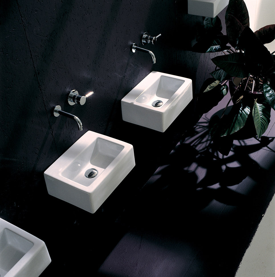 Lacava 5088-01-001 - Wall-Mount Or Above-Counter Porcelain Bathroom Sink With An Overflow, Unfinished Back. 15 1/8"W, 11 1/2"D, 5"H, With 00 - No Faucet Holes, 01 - One Faucet Hole, 02 - Two Faucet Holes, 03 - Three Faucet Holes In 8" Spread.