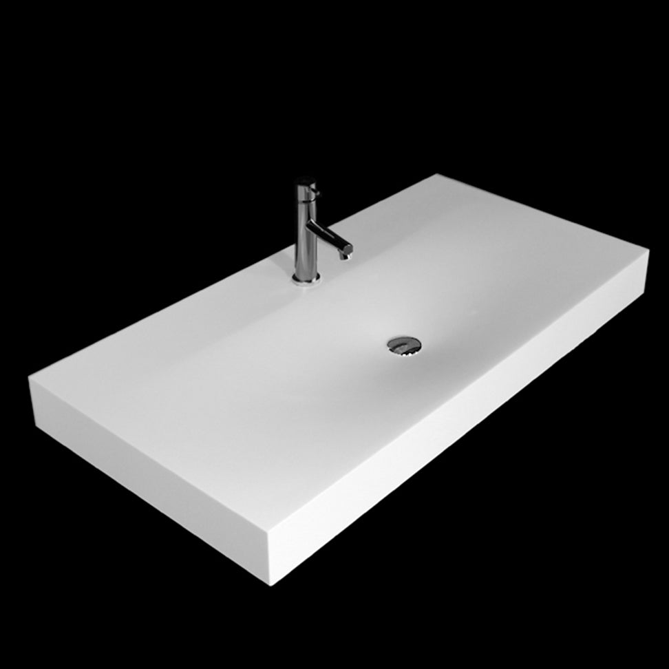 Lacava - Vessel Bathroom Sink Made Of Solid Surface, Without An Overflow, Finished Back.W: 39 3/8”, D: 19 3/4”, H: 4”. Available With 00 - No Faucet Holes, 01 - One Faucet Hole, 02 - Two Faucet Holes, 03 - Three Faucet Holes In 8" Spread.