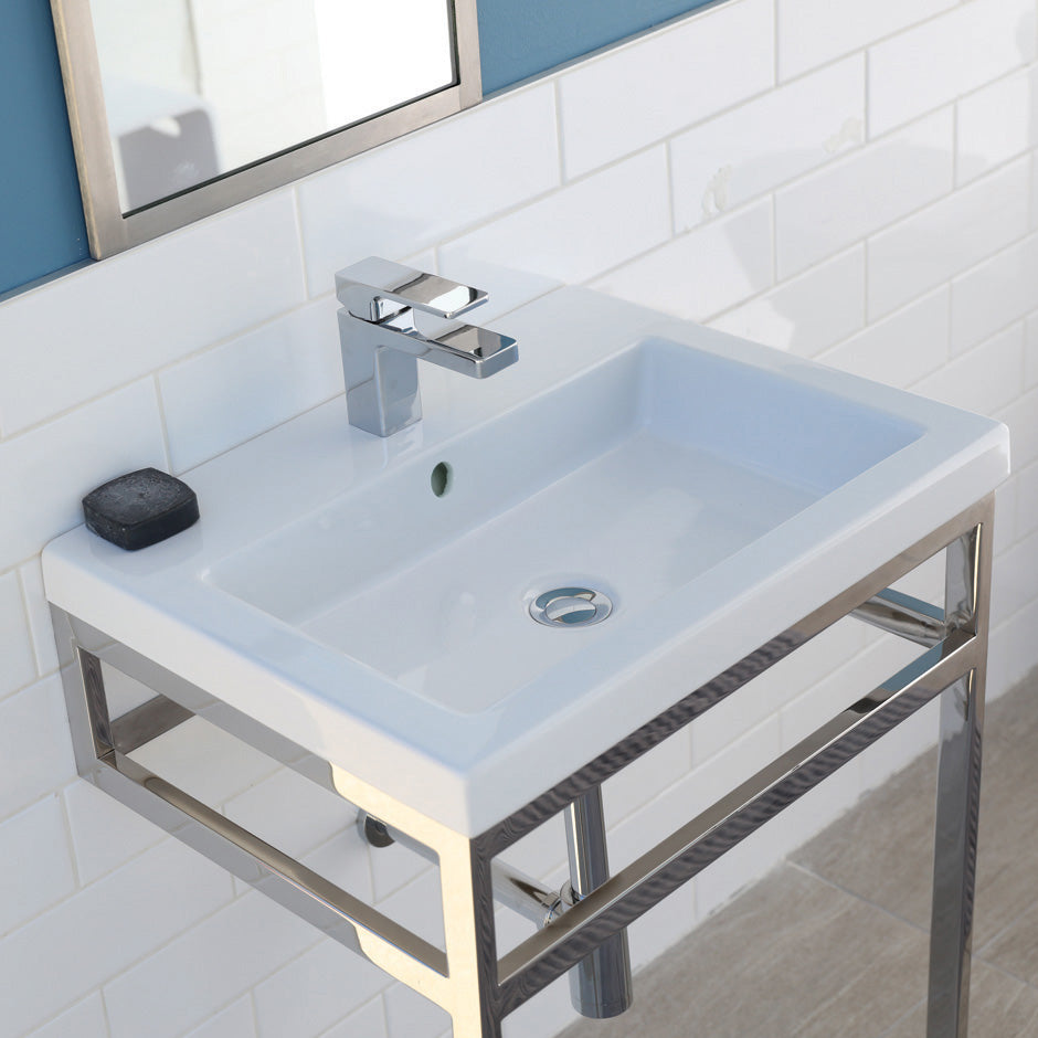 Lacava 5211-01-001 - Wall-Mount, Vanity Top Or Self-Rimming Porcelain Bathroom Sink With An Overflow. 00 - No Faucet Holes, 01 - One Faucet Hole, 02 - Two Faucet Holes, 03 - Three Faucet Holes In 8" Spread. W: 23 5/8”, D: 17 7/8”, H: 5 3/8.