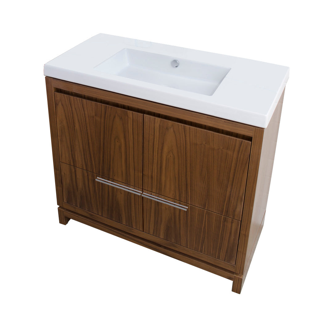 Lacava - Free-Standing Under-Counter Vanity With Finger Pulls Across Top Doors And Polished Chrome Pulls Across Bottom Drawers, 39" W, 17 5/8" D, 33 1/4" H