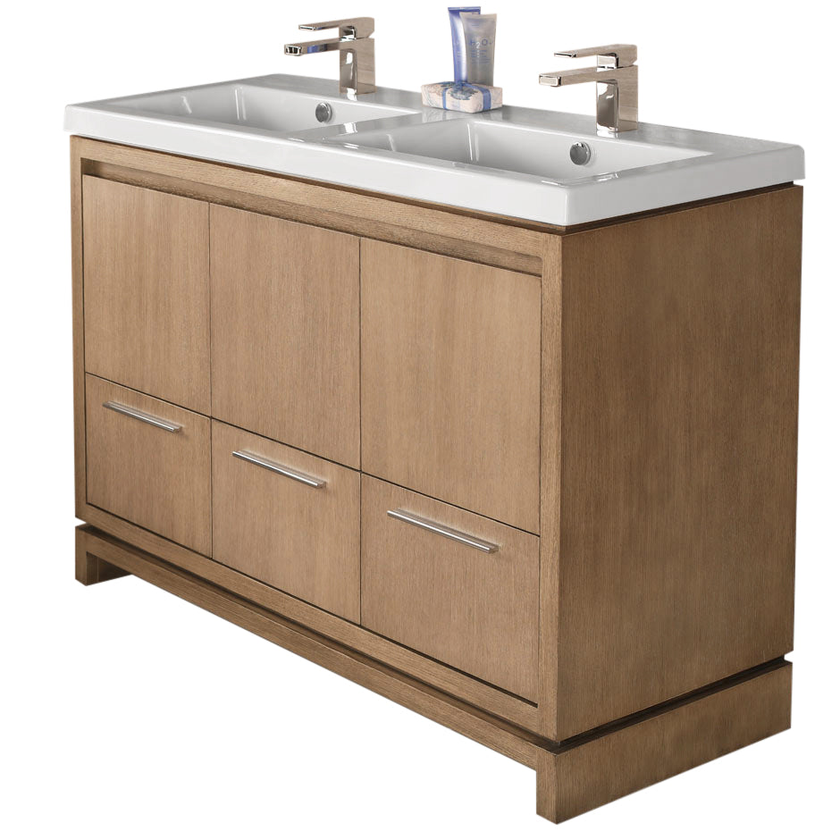 Lacava - Free-Standing Under-Counter Vanity With Finger Pulls Across Top Doors And Polished Chrome Pulls Across Bottom Drawers, 54 5/8" W, 17 5/8" D, 33 1/4" H.