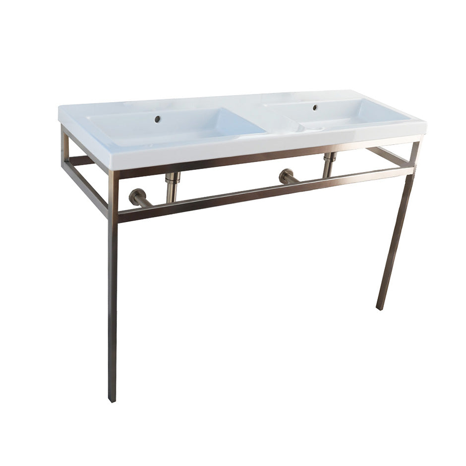Lacava - Floor-Standing Metal Console Stand With A Towel Bar (Bathroom Sink 5216 Sold Separately), Made Of Stainless Steel Or Brass. It Must Be Attached To Wall. W: 54 3/4", D: 17 5/8", H: 33 1/4".