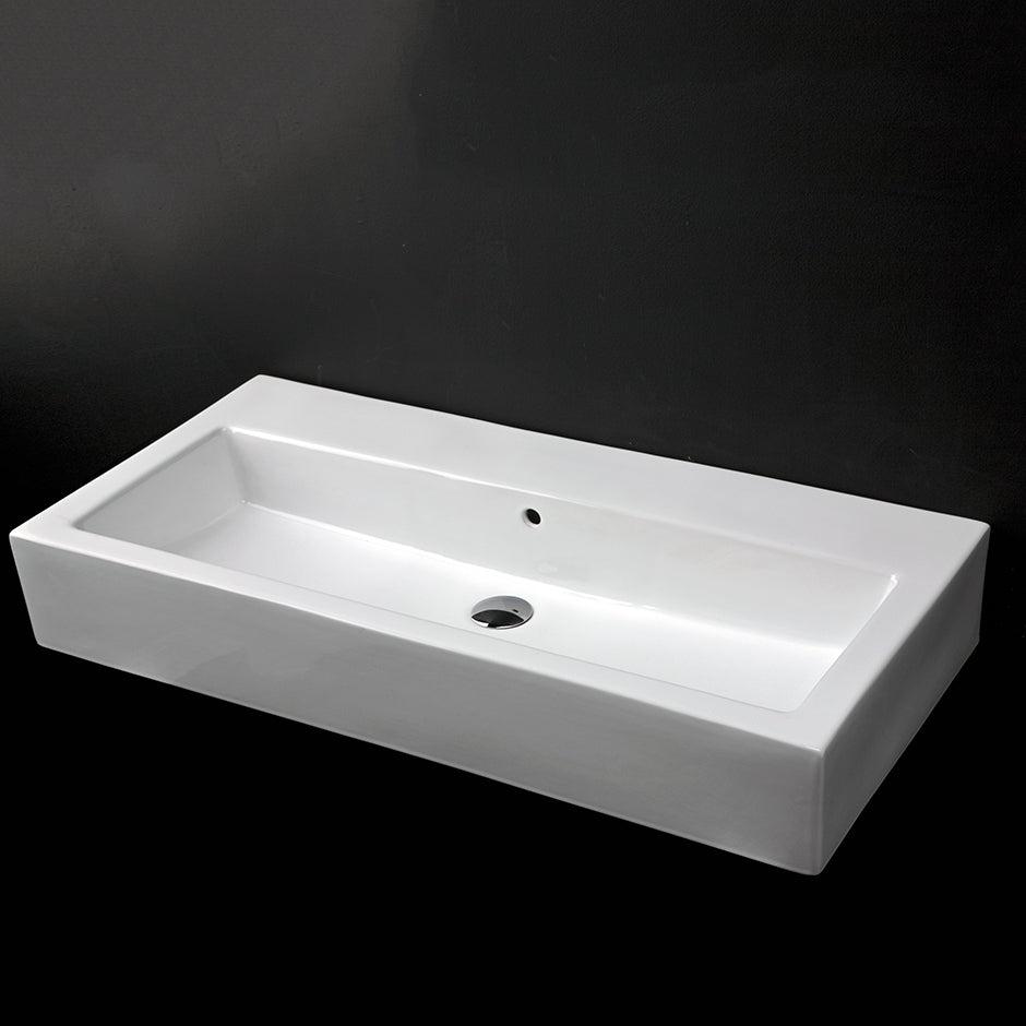 Lacava 5460-01-001 - Wall-Mount Or Above-Counter Porcelain Bathroom Sink With An Overflow. Faucet Holes Available Per Specs And Drilled To Order, 39 3/8"W X 18 1/2"D X 6"H, No Faucet Holes.