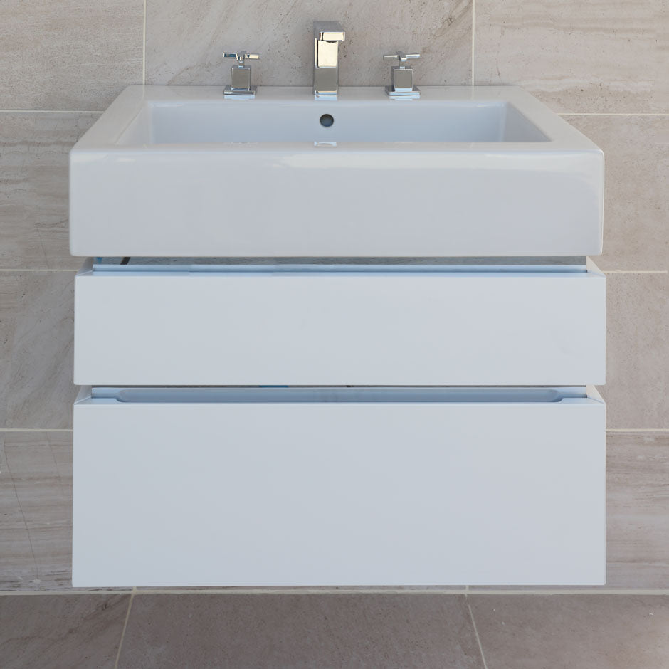 Lacava - Wall-Mount Under-Counter Vanity With Finger Pulls, Without Polished Steel Accents, Bothdrawers Have U-Shaped Notch For Plumbing.23 5/8"W X 18 1/2"D X 18"H, For Use With Washbasin #5464.