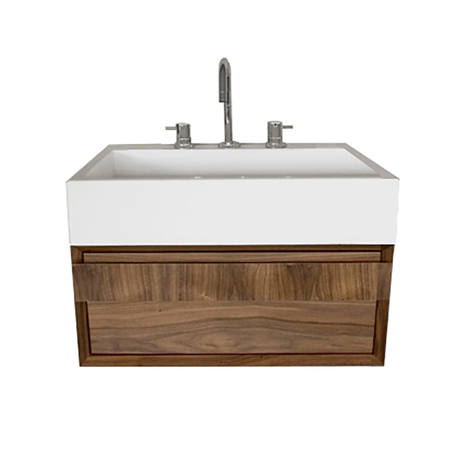 Lacava - Wall-Mount Under-Counter Vanity With Finger Pulls On One Drawer, The Drawer Has U-Shaped Notch For Plumbing. W: 23 1/4", D: 18 1/4", H: 12".