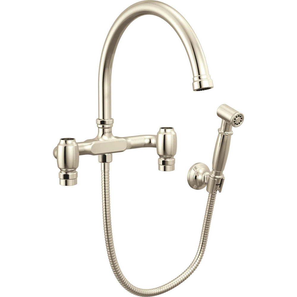 Brizo 621248LF-PNLHP - Wall Mount Bridge Faucet With Arc Spout And Side Sprayer - Less Handles