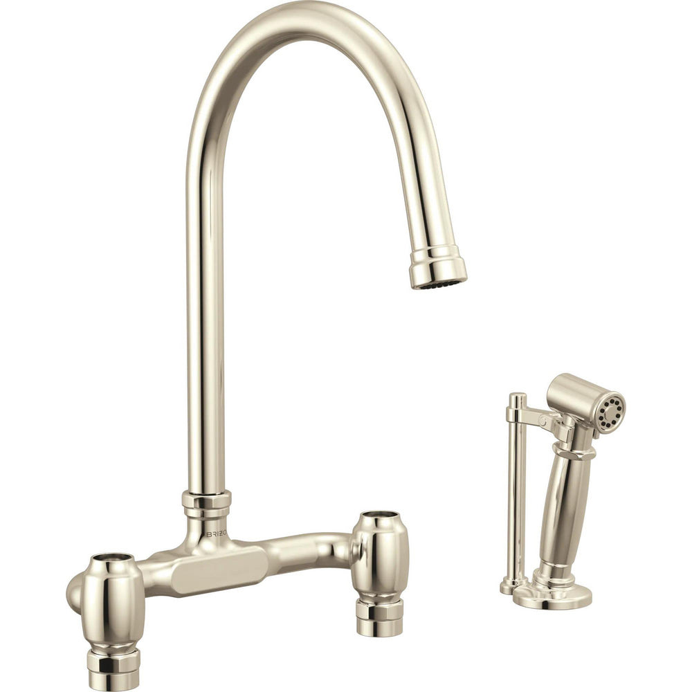 Brizo 62548LF-PNLHP - Deck Mount Bridge Faucet With Arc Spout And Side Sprayer - Less Handles