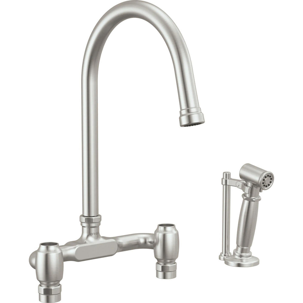 Brizo 62548LF-SSLHP - Deck Mount Bridge Faucet With Arc Spout And Side Sprayer - Less Handles