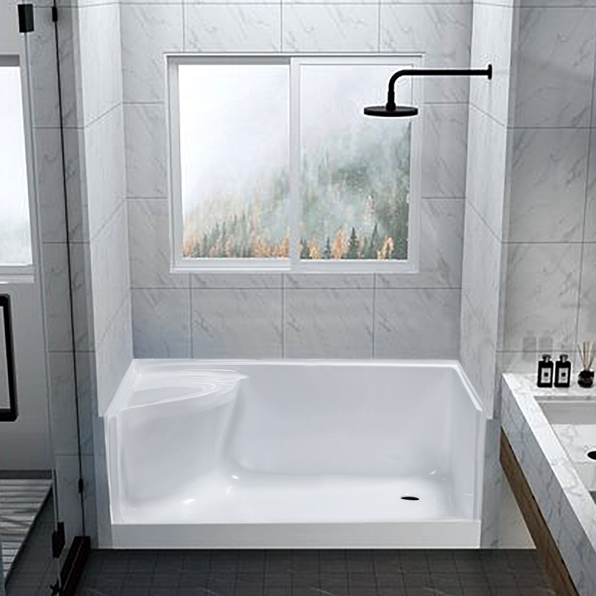 Venco UMB6032EDSSB-R - Umbria 60 X 32 Single Threshold Receptor W/ Seat- End Drain-Rh