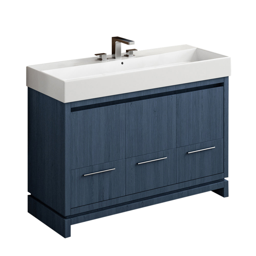 Lacava - Free-Standing Under-Counter Vanity With Finger Pulls Across Top Doors And Polished Chrome Pulls Across Bottom Drawers. Bathroom Sink # 5234 And # 5235 Sold Separately. W: 47", D: 17 5/8", H: 30 3/4".