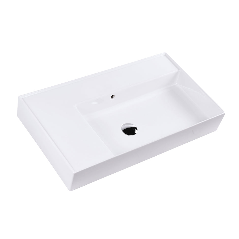 Lacava 5242R-02-001 - Wall-Mounted Or Vessel Porcelain Washbasin With Overflow, 32"W X 18"D X 6"H, With 00 - No Faucet Holes, 01 - One Faucet Hole, 02 - Two Faucet Holes (Center & Right) Or 03 - Three Faucet Holes In 8" Spread. Sink On The Right