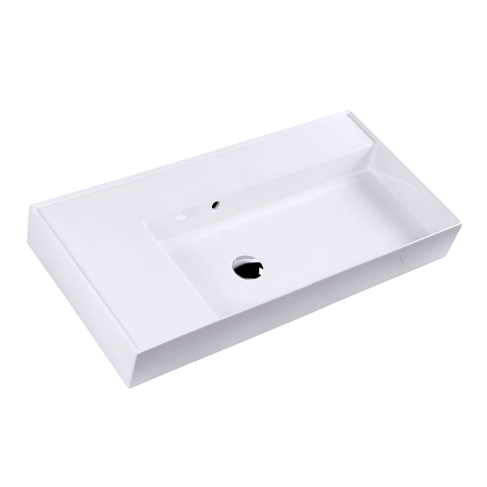 Lacava 5243R-00-001 - Wall-Mount Or Vanity Top Porcelain Sink With An Overflow And A Deck On The Right-Hand Or Left-Hand Side, With 00 - No Faucet Holes, 01 - One Faucet Hole, 02 - Two Faucet Holes (Center & Right) Or 03 - Three Faucet Holes In 8" Spread.