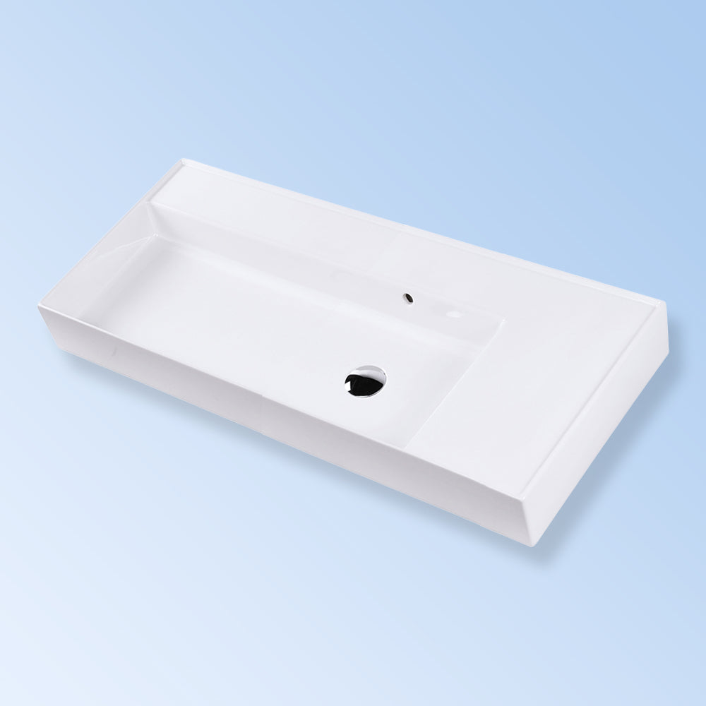 Lacava 5244L-02-001 - Wall-Mounted Or Vessel Porcelain Washbasin With Overflow, 48"W X 18"D X 6"H, With 00 - No Faucet Holes, 01 - One Faucet Hole, 02 - Two Faucet Holes (Center & Right) Or 03 - Three Faucet Holes In 8" Spread. Sink On The Left