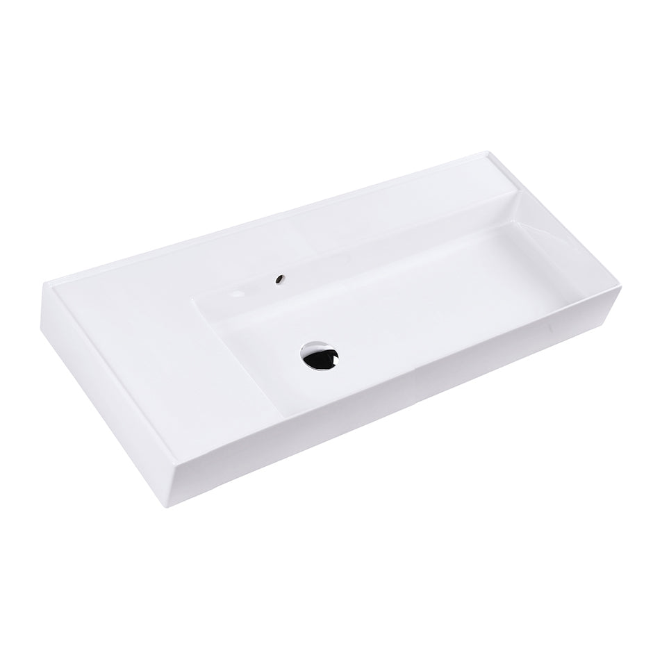 Lacava 5244R-03-001 - Wall-Mounted Or Vessel Porcelain Washbasin With Overflow, 48"W X 18"D X 6"H, With 00 - No Faucet Holes, 01 - One Faucet Hole, 02 - Two Faucet Holes (Center & Right) Or 03 - Three Faucet Holes In 8" Spread. Sink On The Right