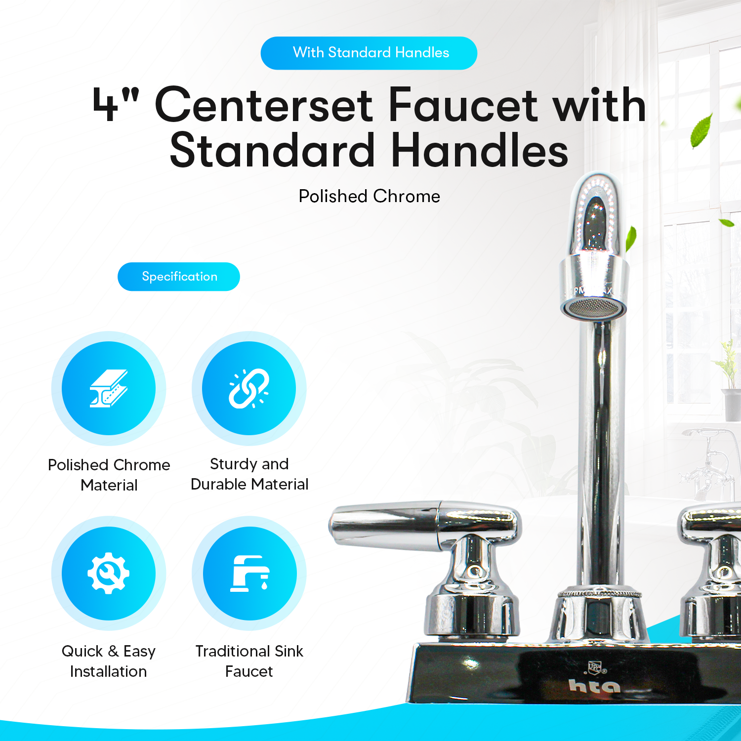 4" Centerset Faucet with Standard Handles
