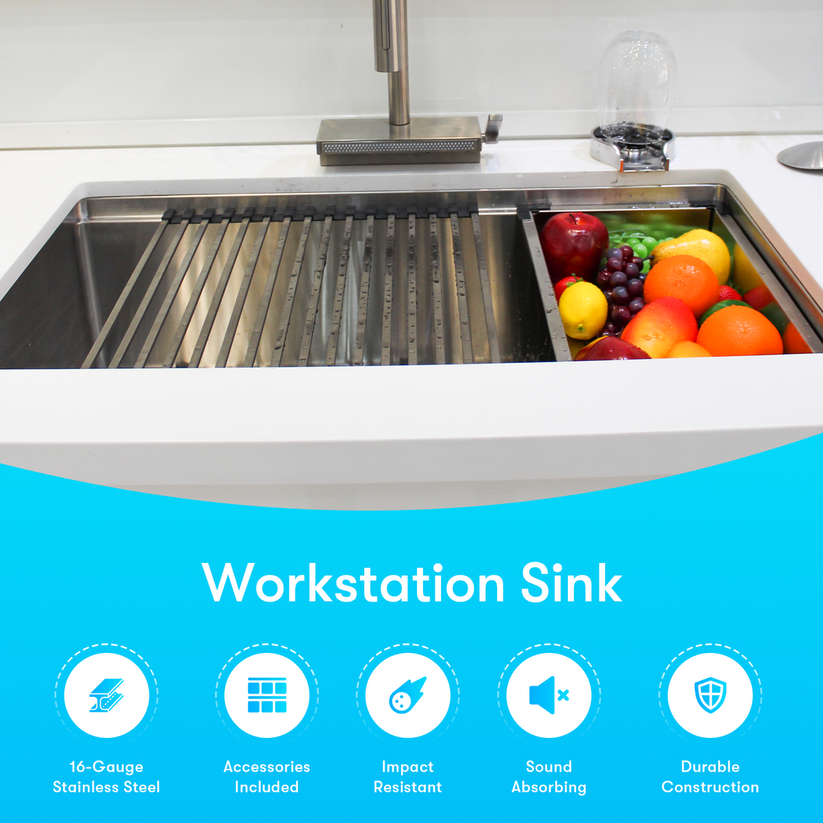 Workstation Kitchen Sink w/ Accessories (30" X 17" X 10") - FaucetExpress.ca