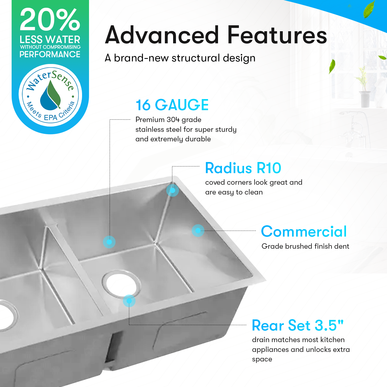 Low Divide Undermount Kitchen Sink (32" X 19" x 10")