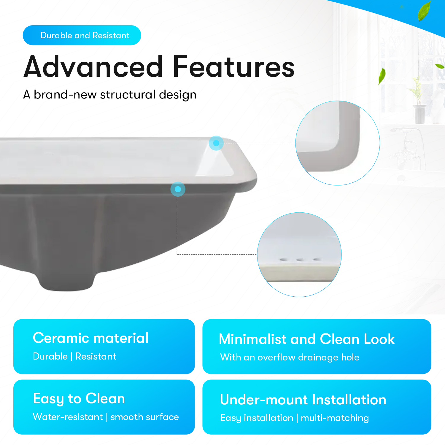 Undermount Bathroom Sink w/ Overflow (20" X 14" X 9")