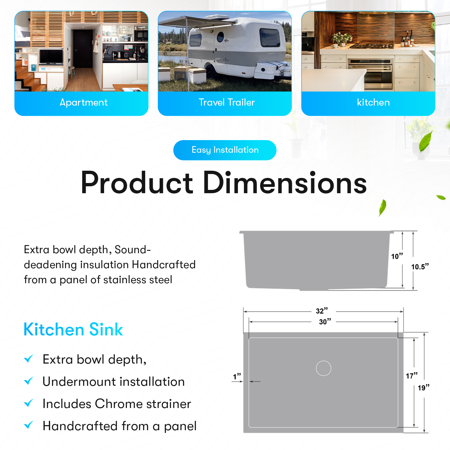 Workstation Kitchen Sink w/ Accessories (30" X 17" X 10")