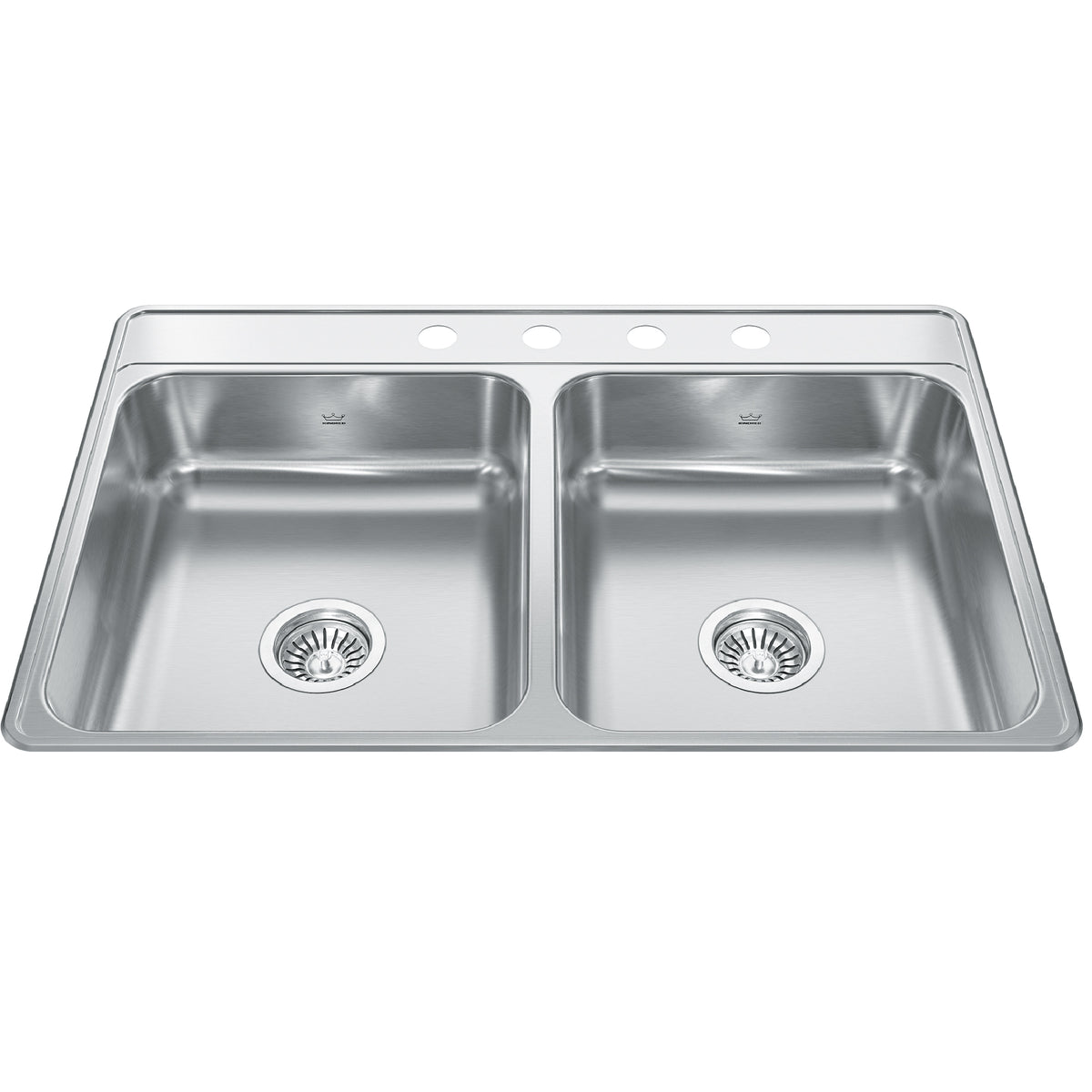 Kindred CDLA3322-6-4- Creemore 33-in LR x 22-in FB Drop In Double Bowl 4-Hole Stainless Steel Kitchen Sink - FaucetExpress.ca