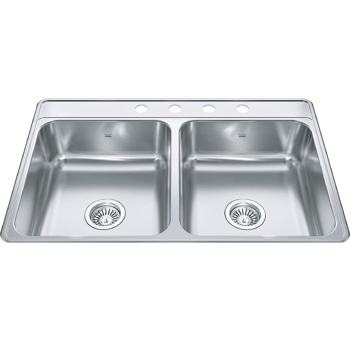 Kindred CDLA3322-7-4- Creemore 33-in LR x 22-in FB Drop In Double Bowl 4-Hole Stainless Steel Kitchen Sink - FaucetExpress.ca