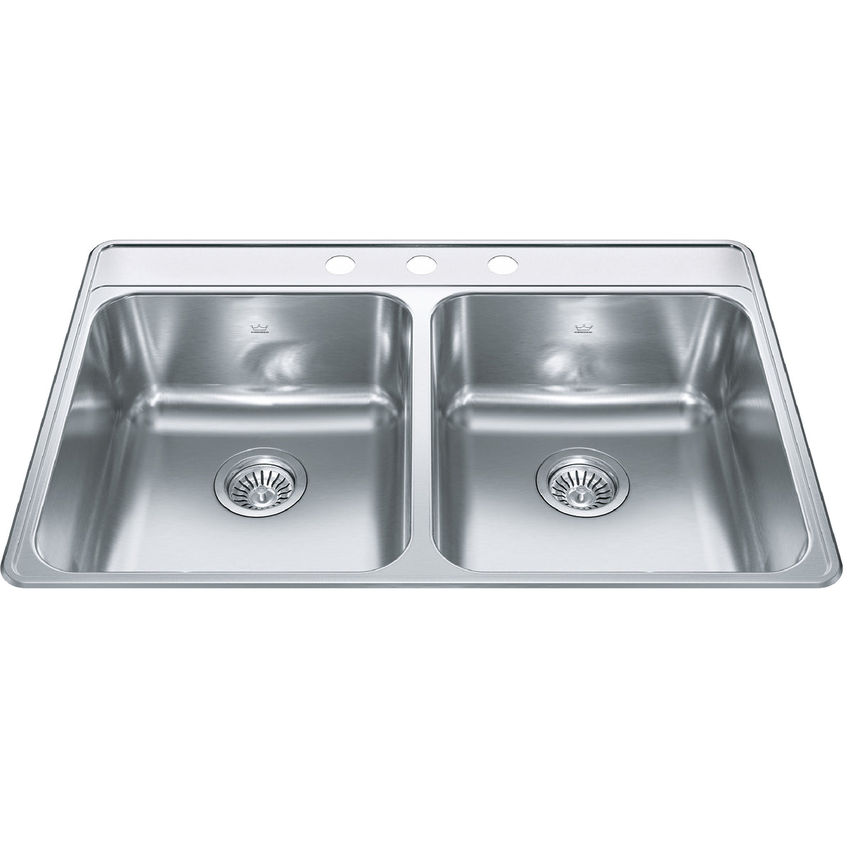 Kindred CDLA3322-8-3CB- Creemore 33-in LR x 22-in FB Drop In Double Bowl 3-Hole Stainless Steel Kitchen Sink - FaucetExpress.ca