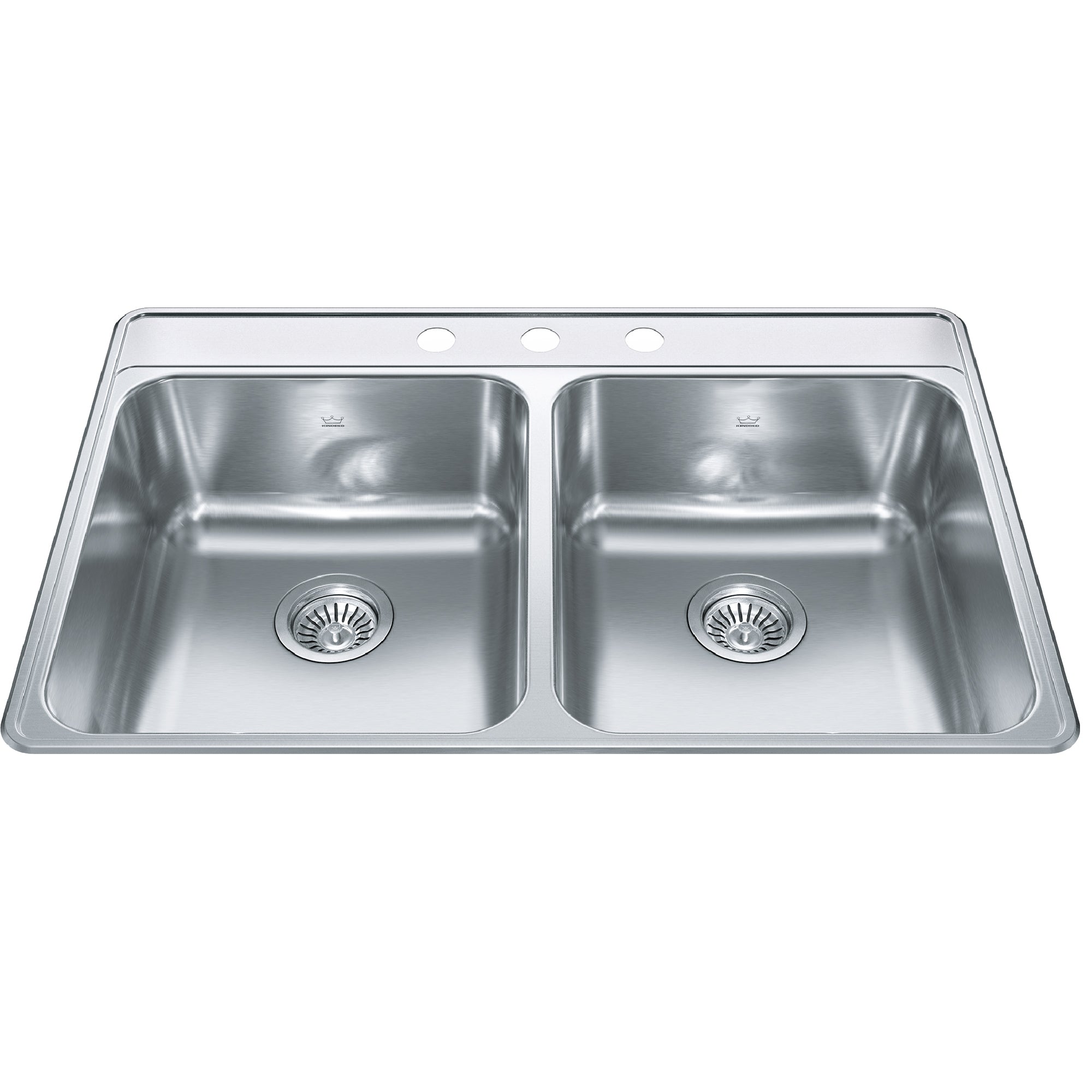 Kindred CDLA3322-8-3CB- Creemore 33-in LR x 22-in FB Drop In Double Bowl 3-Hole Stainless Steel Kitchen Sink