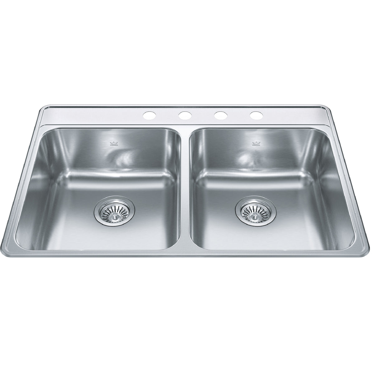 Kindred CDLA3322-8-4CB- Creemore 33-in LR x 22-in FB Drop In Double Bowl 4-Hole Stainless Steel Kitchen Sink - FaucetExpress.ca