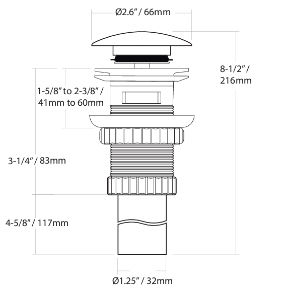 Large Cap Push Pop-up Lavatory Drain with Overflow