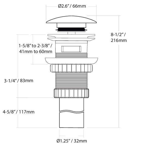 Large Cap Push Pop-up Lavatory Drain with Overflow - FaucetExpress.ca