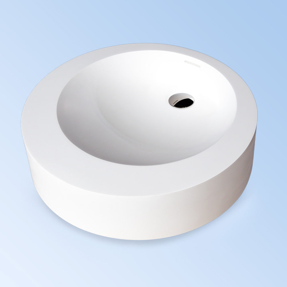 Lacava - Round Solid Surface Vessel Washbasin With Overflow And Decorative Drain Cover (Drain Not Included), Finished Back. 17 3/4"Diam X 5 1/2"H
