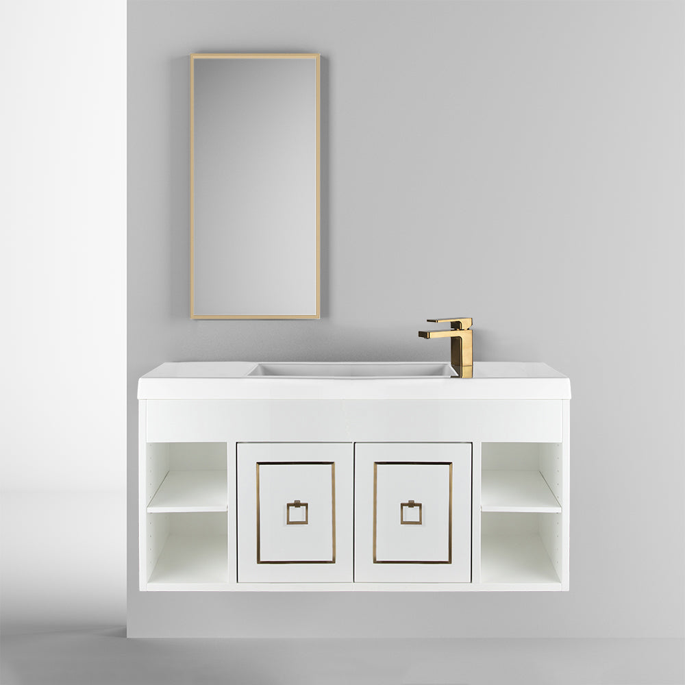 Lacava - Wall-Mount Under-Counter Vanity With Open Cubby On Both Sides With An Adjustable Shelf, And Two Doors With Optional Metal Inlay Installed On The Center. Bathroom Sink 5274 Sold Separately. W: 38 7/8", D: 13 5/8", H: 18".