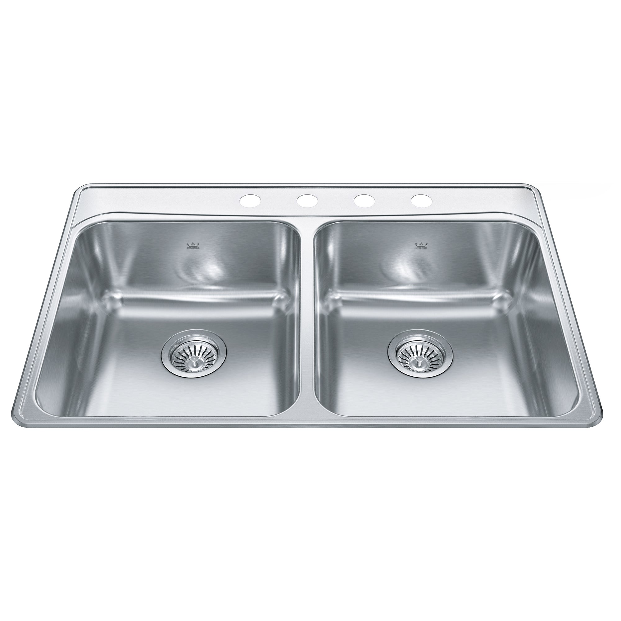 Kindred FCDLA3322-8-4CB- Creemore 33-in LR x 22-in FB Drop In Double Bowl 4-Hole Stainless Steel Kitchen Sink
