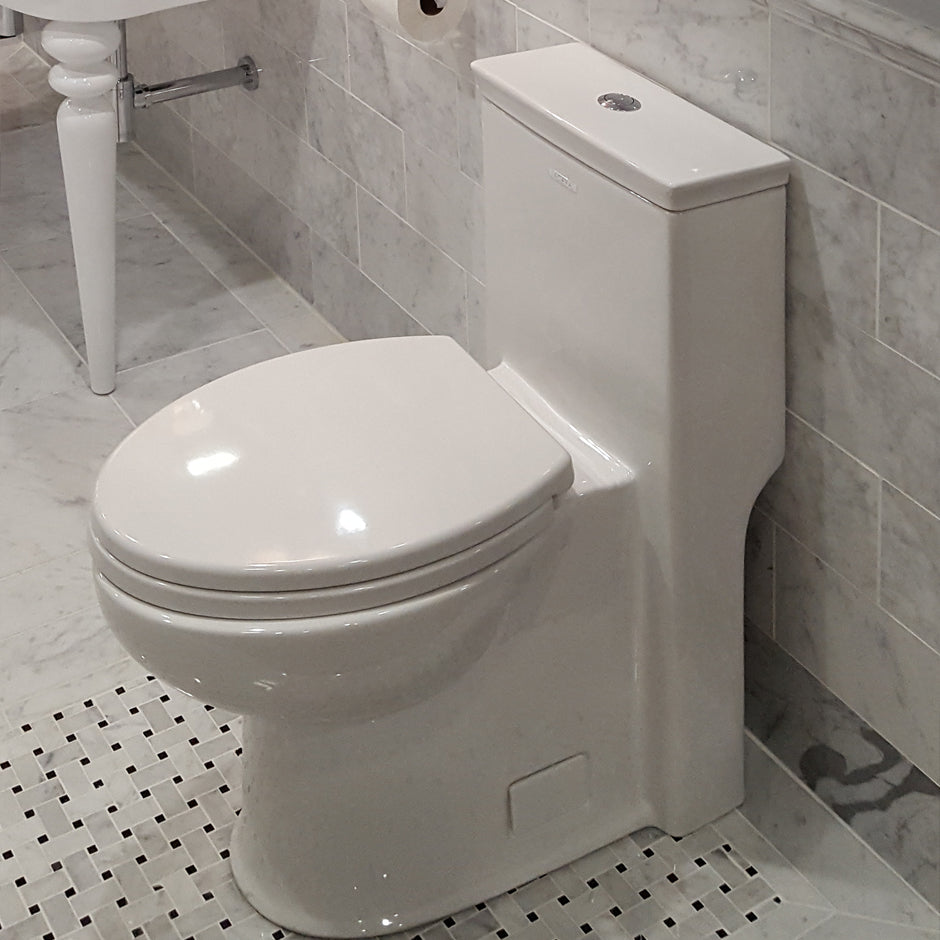 Lacava GL58-001 - Floor-Standing Elongated One-Piece Porcelain Toilet With Siphonic Single Flush System (1.28Gpf), Include A Set Cover And Tank . W: 14 1/2", D: 28 5/8", H 30 3/4".