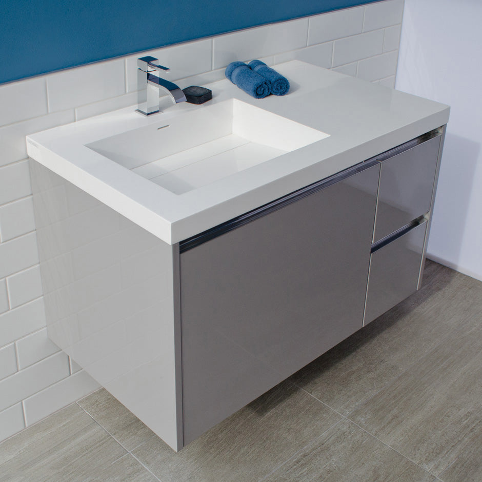 Lacava - Wall-Mount Under Counter Vanity With Three Drawers, Bathroom Sink Is On The Left. The Drawer Under Bathroom Sink Has A Notch For Pluming. Bathroom Sink H263Lt Sold Separately.W: 35 3/4" D: 20 7/8", H: 22".