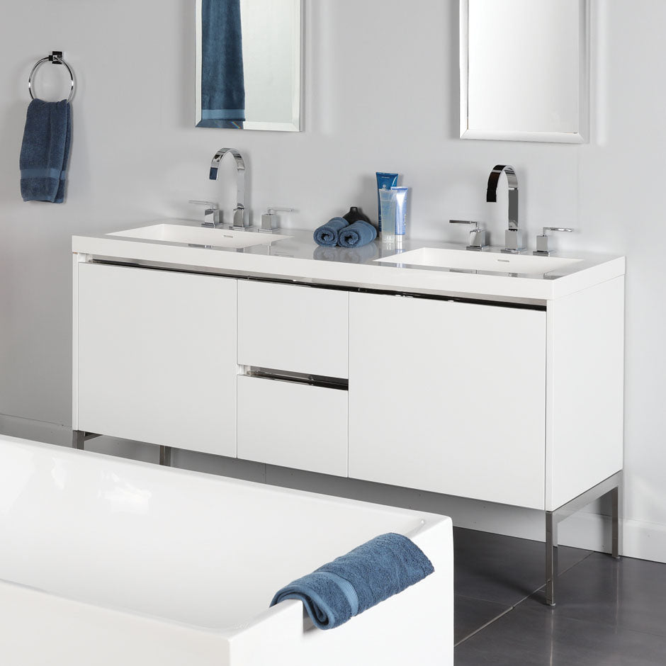 Lacava - Wall-Mount Under-Counter Double Vanity With A Notch-Back Large Drawer On Left And Right, And Two Small Drawers On The Center. Bathroom Sink H265T Sold Separately. W: 59 3/4', D: 20 7/8", H:22"