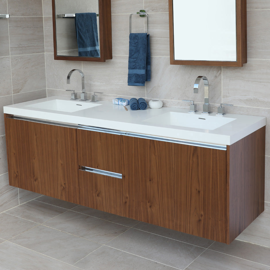 Lacava - Wall-Mount Under-Counter Double Vanity With , A Notch-Back Large Drawer On Left And Right, And Two Small Drawers On The Center. Bathroom Sink H266T Sold Separately. W: 71 3/4', D: 20 7/8", H:22".